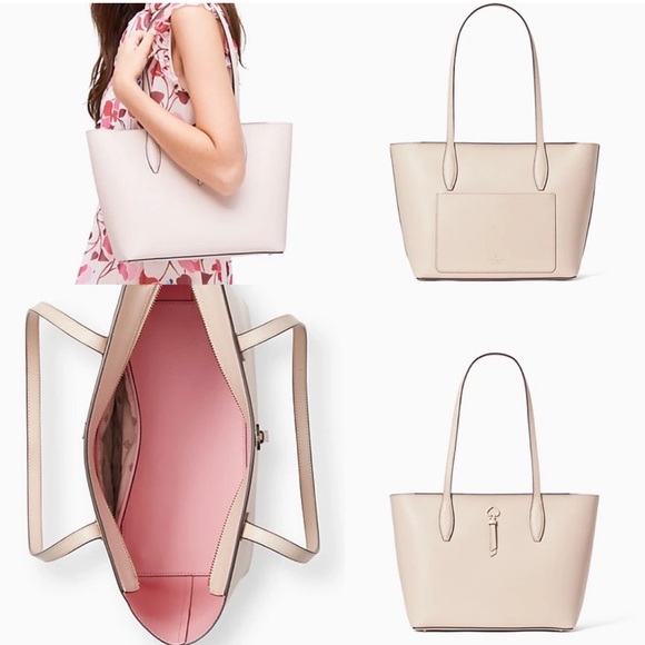 🆕 Kate Spade Adel Small Tote Bag Neutral Color Beige & Pink Leather - Picture 12 of 12
